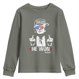 Trump 2024 Youth Sweatshirt We're Taking America Back You Missed Bitch TS10 Military Green Print Your Wear