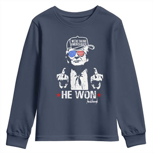 Trump 2024 Youth Sweatshirt We're Taking America Back You Missed Bitch TS10 Navy Print Your Wear