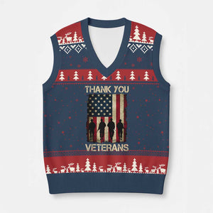 Thank You Veterans V-Neck Knit Sweater Vest Veterans Day Patriotic American Flag TS10 Navy Red Print Your Wear