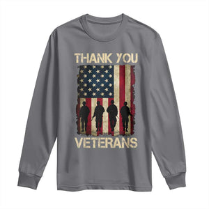 Thank You Veterans Long Sleeve Shirt Veterans Day Patriotic American Flag TS10 Charcoal Print Your Wear
