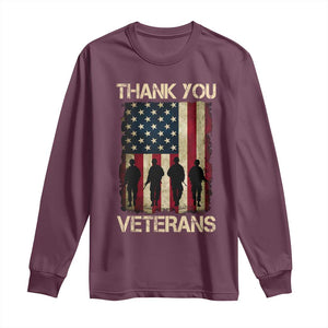 Thank You Veterans Long Sleeve Shirt Veterans Day Patriotic American Flag TS10 Maroon Print Your Wear
