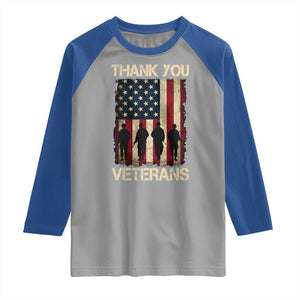 Thank You Veterans Raglan Shirt Veterans Day Patriotic American Flag TS10 Sport Gray Royal Print Your Wear