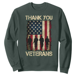 Thank You Veterans Sweatshirt Veterans Day Patriotic American Flag TS10 Dark Forest Green Print Your Wear