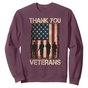Thank You Veterans Sweatshirt Veterans Day Patriotic American Flag TS10 Maroon Print Your Wear