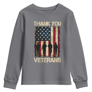 Thank You Veterans Youth Sweatshirt Veterans Day Patriotic American Flag TS10 Charcoal Print Your Wear