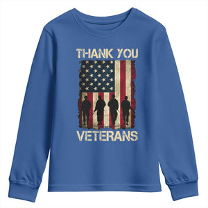 Thank You Veterans Youth Sweatshirt Veterans Day Patriotic American Flag TS10 Royal Blue Print Your Wear