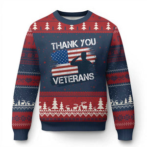 Thank You Veterans Ugly Christmas Sweater Never Forget Veterans Military Appreciation US Flag TS10 Navy Red Print Your Wear
