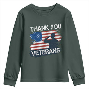 Thank You Veterans Youth Sweatshirt Never Forget Veterans Military Appreciation US Flag TS10 Dark Forest Green Print Your Wear