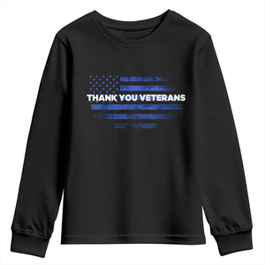Thank You Veterans Youth Sweatshirt Never Forget Veterans Day Grunge American Flag TS10 Black Print Your Wear