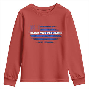 Thank You Veterans Youth Sweatshirt Never Forget Veterans Day Grunge American Flag TS10 Red Print Your Wear