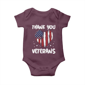 Thank You Veterans Baby Onesie Patriotic Veterans Day Grunge USA Flag Heart TS10 Maroon Print Your Wear