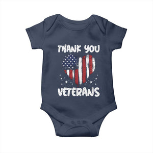Thank You Veterans Baby Onesie Patriotic Veterans Day Grunge USA Flag Heart TS10 Navy Print Your Wear