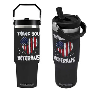 Thank You Veterans Flip Straw Tumbler Patriotic Veterans Day Grunge USA Flag Heart TS10 One Size: 30 oz Black Print Your Wear