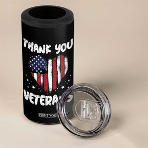 Thank You Veterans 4 in 1 Can Cooler Tumbler Patriotic Veterans Day Grunge USA Flag Heart TS10 Print Your Wear