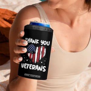 Thank You Veterans 4 in 1 Can Cooler Tumbler Patriotic Veterans Day Grunge USA Flag Heart TS10 Print Your Wear