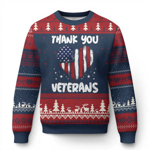 Thank You Veterans Ugly Christmas Sweater Patriotic Veterans Day Grunge USA Flag Heart TS10 Navy Red Print Your Wear
