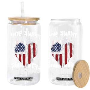 Thank You Veterans Glass Can Patriotic Veterans Day Grunge USA Flag Heart TS10 Print Your Wear