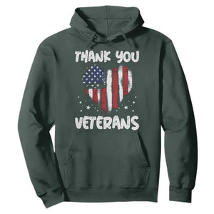 Thank You Veterans Hoodie Patriotic Veterans Day Grunge USA Flag Heart TS10 Dark Forest Green Print Your Wear
