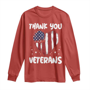Thank You Veterans Long Sleeve Shirt Patriotic Veterans Day Grunge USA Flag Heart TS10 Red Print Your Wear