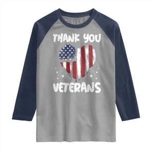 Thank You Veterans Raglan Shirt Patriotic Veterans Day Grunge USA Flag Heart TS10 Sport Gray Navy Print Your Wear