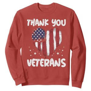 Thank You Veterans Sweatshirt Patriotic Veterans Day Grunge USA Flag Heart TS10 Red Print Your Wear