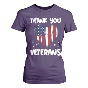 Thank You Veterans T Shirt For Women Patriotic Veterans Day Grunge USA Flag Heart TS10 Purple Print Your Wear