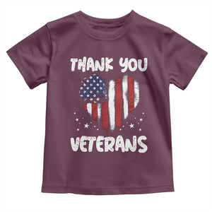 Thank You Veterans Toddler T Shirt Patriotic Veterans Day Grunge USA Flag Heart TS10 Maroon Print Your Wear