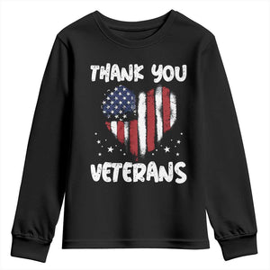 Thank You Veterans Youth Sweatshirt Patriotic Veterans Day Grunge USA Flag Heart TS10 Black Print Your Wear