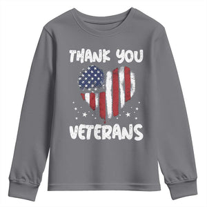 Thank You Veterans Youth Sweatshirt Patriotic Veterans Day Grunge USA Flag Heart TS10 Charcoal Print Your Wear