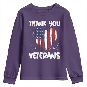 Thank You Veterans Youth Sweatshirt Patriotic Veterans Day Grunge USA Flag Heart TS10 Purple Print Your Wear