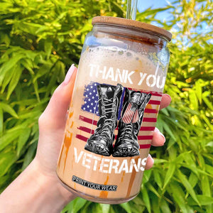Thank You Veterans Glass Can American Flag Military Supportive Veterans Day TS10 Black Print Your Wear