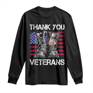 Thank You Veterans Long Sleeve Shirt American Flag Military Supportive Veterans Day TS10 Black Print Your Wear