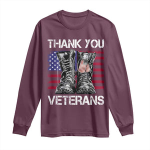 Thank You Veterans Long Sleeve Shirt American Flag Military Supportive Veterans Day TS10 Maroon Print Your Wear
