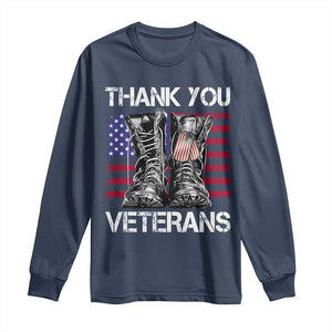 Thank You Veterans Long Sleeve Shirt American Flag Military Supportive Veterans Day TS10 Navy Print Your Wear