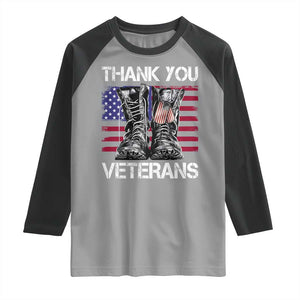 Thank You Veterans Raglan Shirt American Flag Military Supportive Veterans Day TS10 Sport Gray Black Print Your Wear