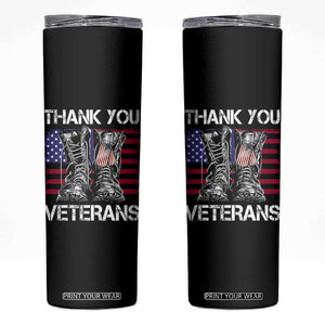 Thank You Veterans Skinny Tumbler American Flag Military Supportive Veterans Day TS10 Black Print Your Wear