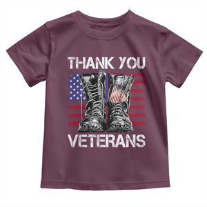 Thank You Veterans Toddler T Shirt American Flag Military Supportive Veterans Day TS10 Maroon Print Your Wear