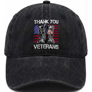 Thank You Veterans Washed Cotton Baseball Cap American Flag Military Supportive Veterans Day TS10 Washed Cap Universal Fit Black Print Your Wear