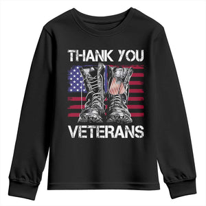 Thank You Veterans Youth Sweatshirt American Flag Military Supportive Veterans Day TS10 Black Print Your Wear