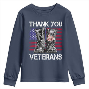 Thank You Veterans Youth Sweatshirt American Flag Military Supportive Veterans Day TS10 Navy Print Your Wear