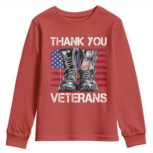 Thank You Veterans Youth Sweatshirt American Flag Military Supportive Veterans Day TS10 Red Print Your Wear