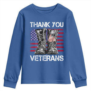 Thank You Veterans Youth Sweatshirt American Flag Military Supportive Veterans Day TS10 Royal Blue Print Your Wear