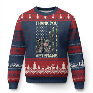 Thank You Veterans Ugly Christmas Sweater Camo American Flag Military Supportive Veterans Day TS10 Navy Red Print Your Wear
