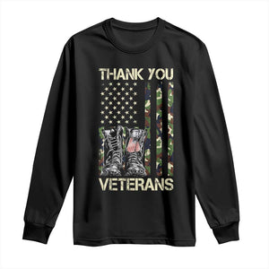 Thank You Veterans Long Sleeve Shirt Camo American Flag Military Supportive Veterans Day TS10 Black Print Your Wear