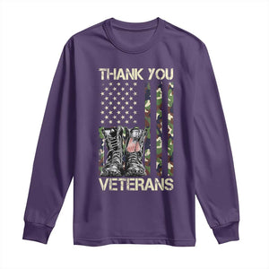 Thank You Veterans Long Sleeve Shirt Camo American Flag Military Supportive Veterans Day TS10 Purple Print Your Wear