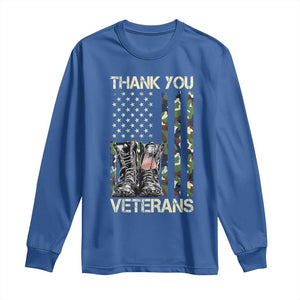 Thank You Veterans Long Sleeve Shirt Camo American Flag Military Supportive Veterans Day TS10 Royal Blue Print Your Wear