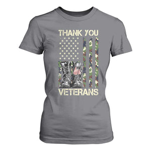 Thank You Veterans T Shirt For Women Camo American Flag Military Supportive Veterans Day TS10 Charcoal Print Your Wear