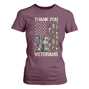Thank You Veterans T Shirt For Women Camo American Flag Military Supportive Veterans Day TS10 Maroon Print Your Wear