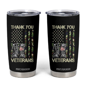 Thank You Veterans Tumbler Cup Camo American Flag Military Supportive Veterans Day TS10 Black Print Your Wear