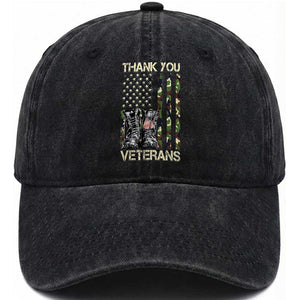 Thank You Veterans Washed Cotton Baseball Cap Camo American Flag Military Supportive Veterans Day TS10 Washed Cap Universal Fit Black Print Your Wear